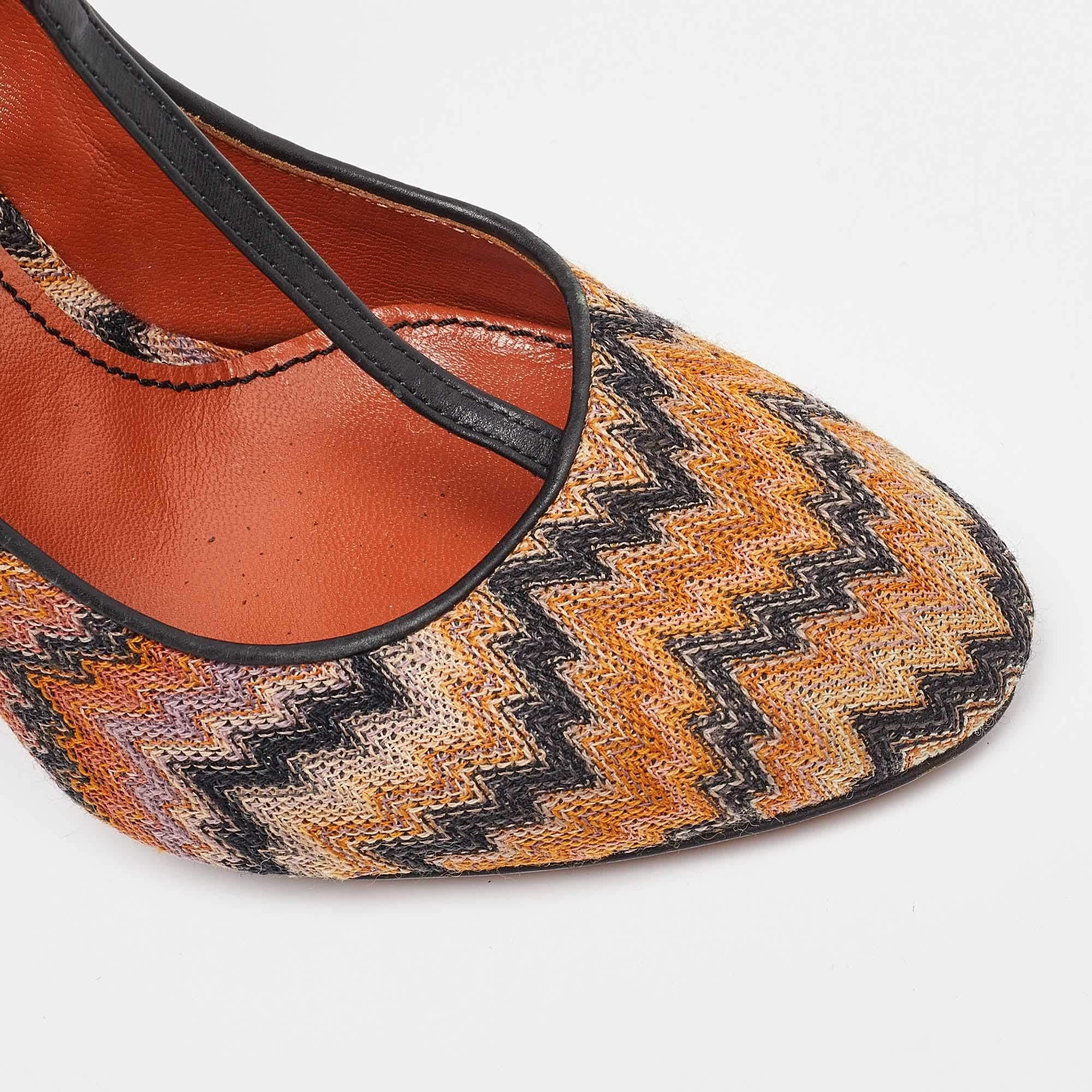 Missoni Black/Orange Fabric and Leather Ankle T-Strap Pumps Size 37 For Sale 2