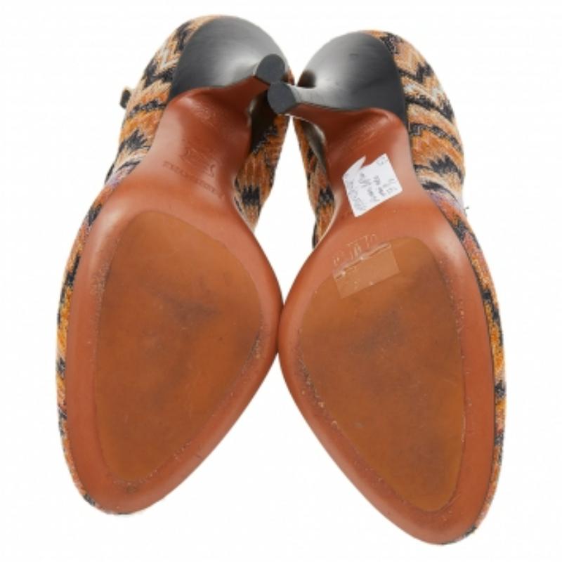 Marron Missoni - Escarpins en cuir et tissu noir/orange avec bride de cheville - Taille 37,5 en vente