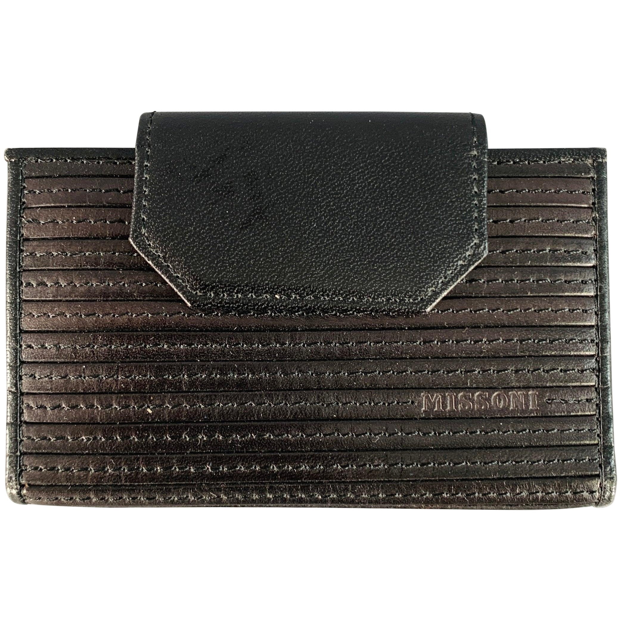 MISSONI Black Ribbed Leather Four Ring Key Holder For Sale