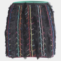 Missoni Black Stripe Lurex Knit Fringed Mini Skirt S