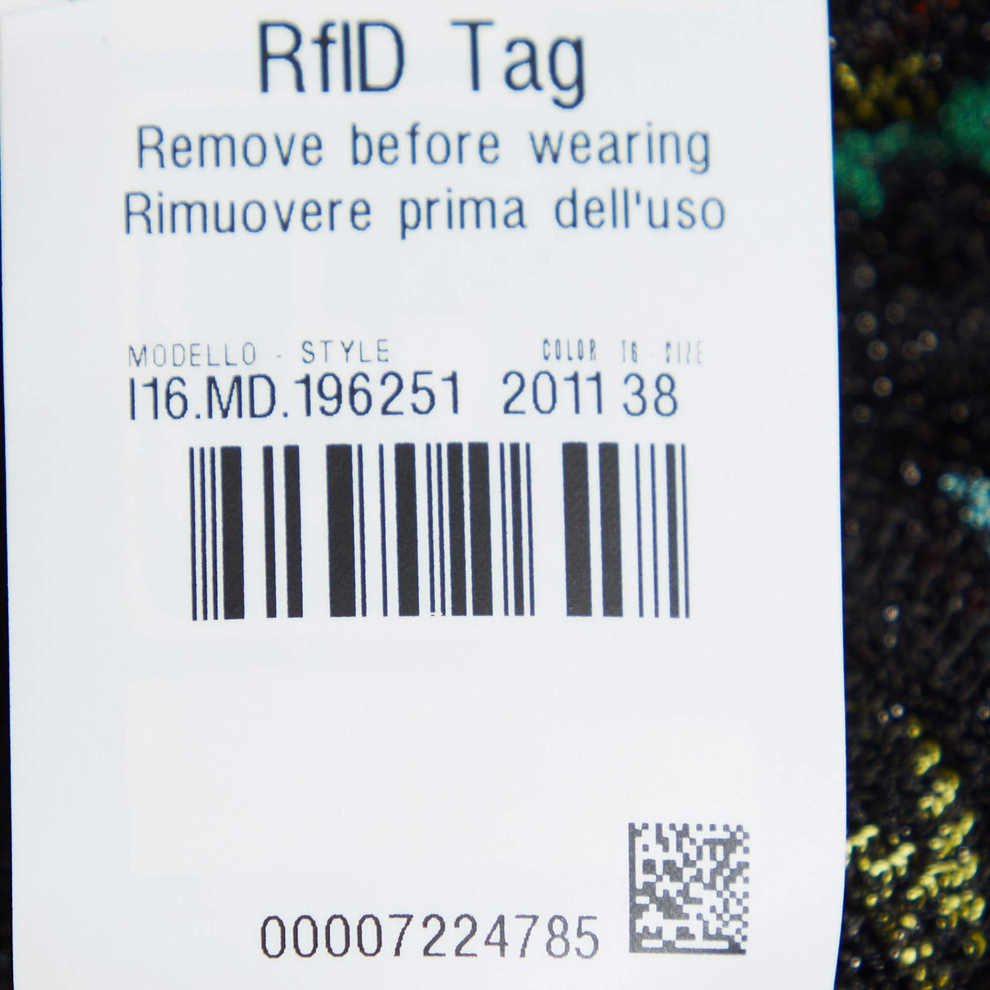 Mini-jupe à rayures noires Missoni en maille de lurex et franges S Pour femmes en vente