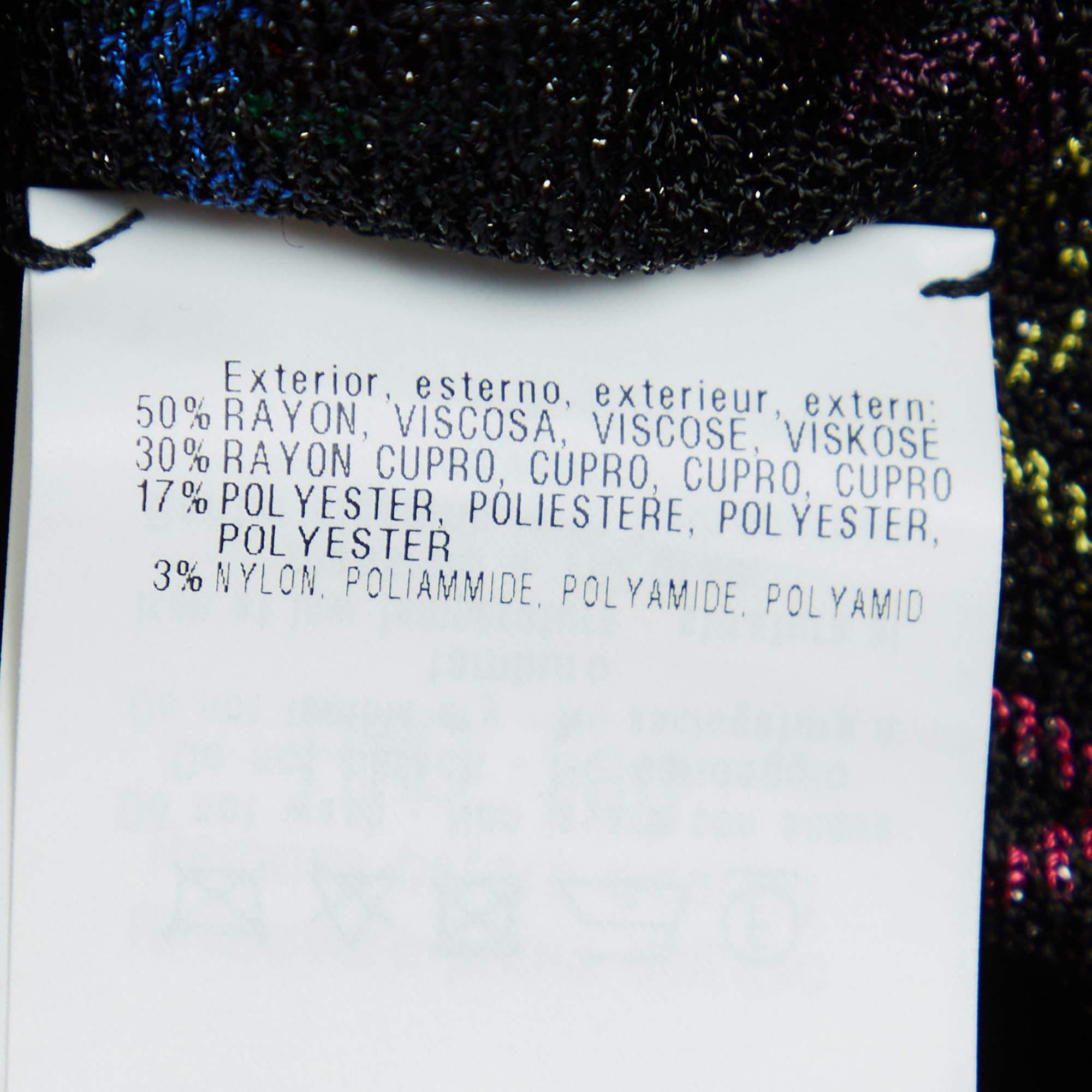 Mini-jupe à rayures noires Missoni en maille de lurex et franges S en vente 1
