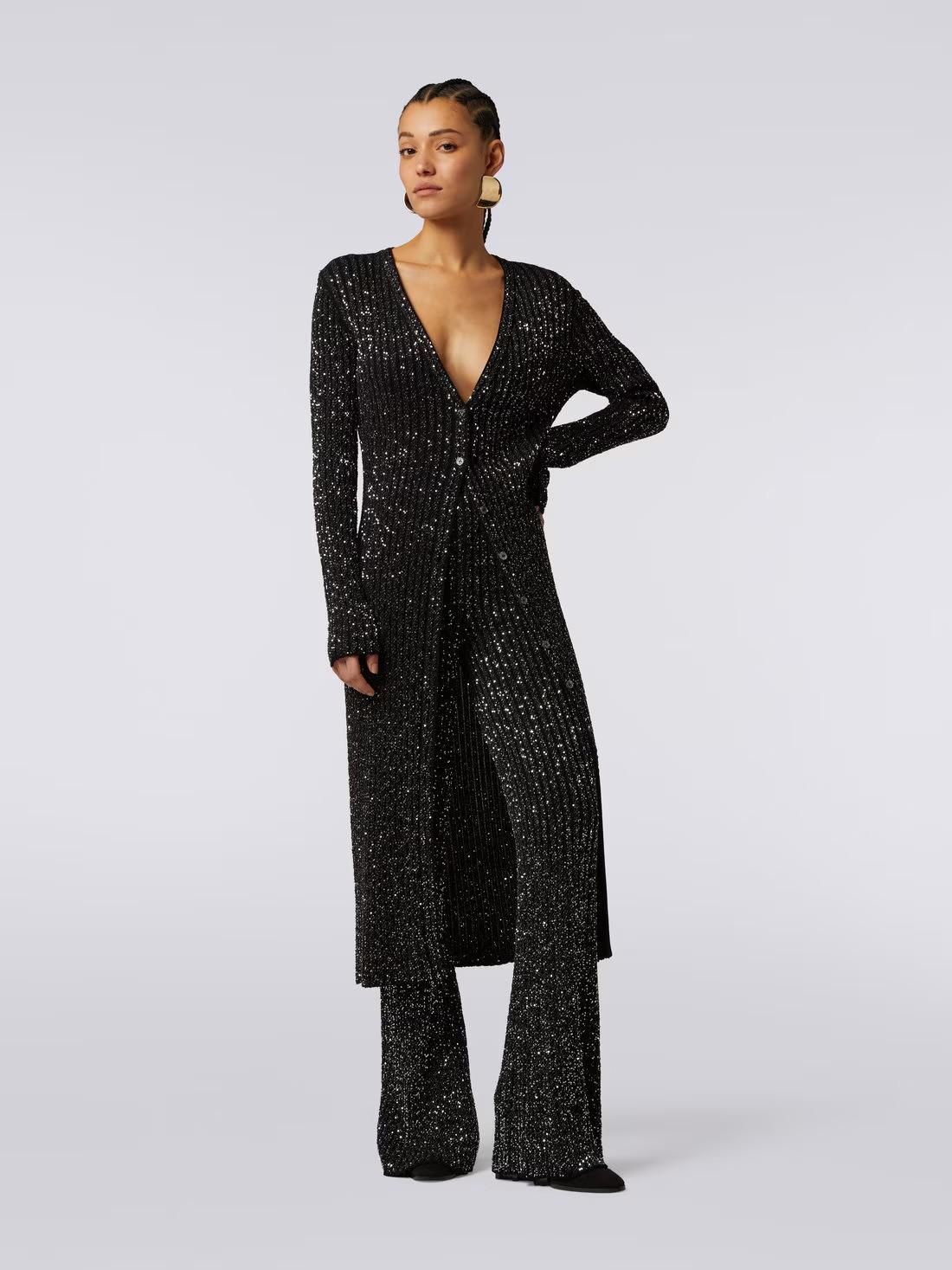 MISSONI schwarz Viskose 2023 SEQUIN LONG Strickjacke Pullover 42 M im Angebot 1