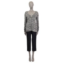 MISSONI black & whit wool blend STRIPED Knit Cardigan Sweater 44 L