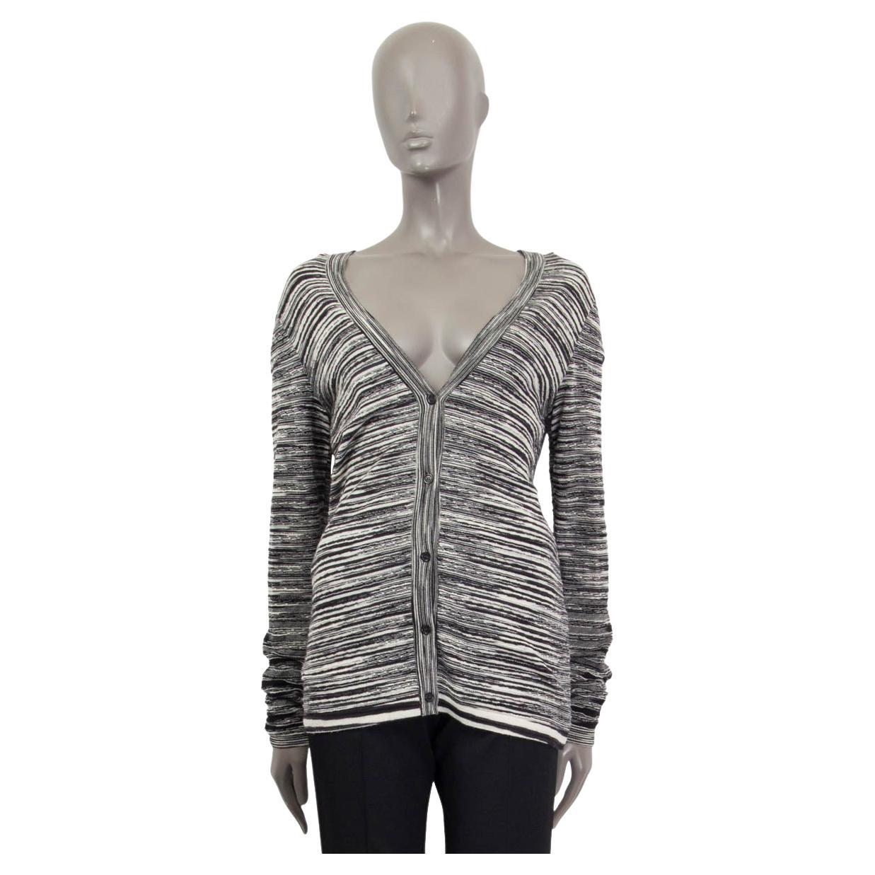 MISSONI negro y blanco mezcla de lana STRIPED Knit Cardigan Sweater 44 L en venta