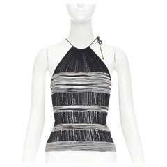 Top halter de punto abierto de MISSONI, de algodón, en blanco y negro con rayas horizontales multicolores, IT38 XS