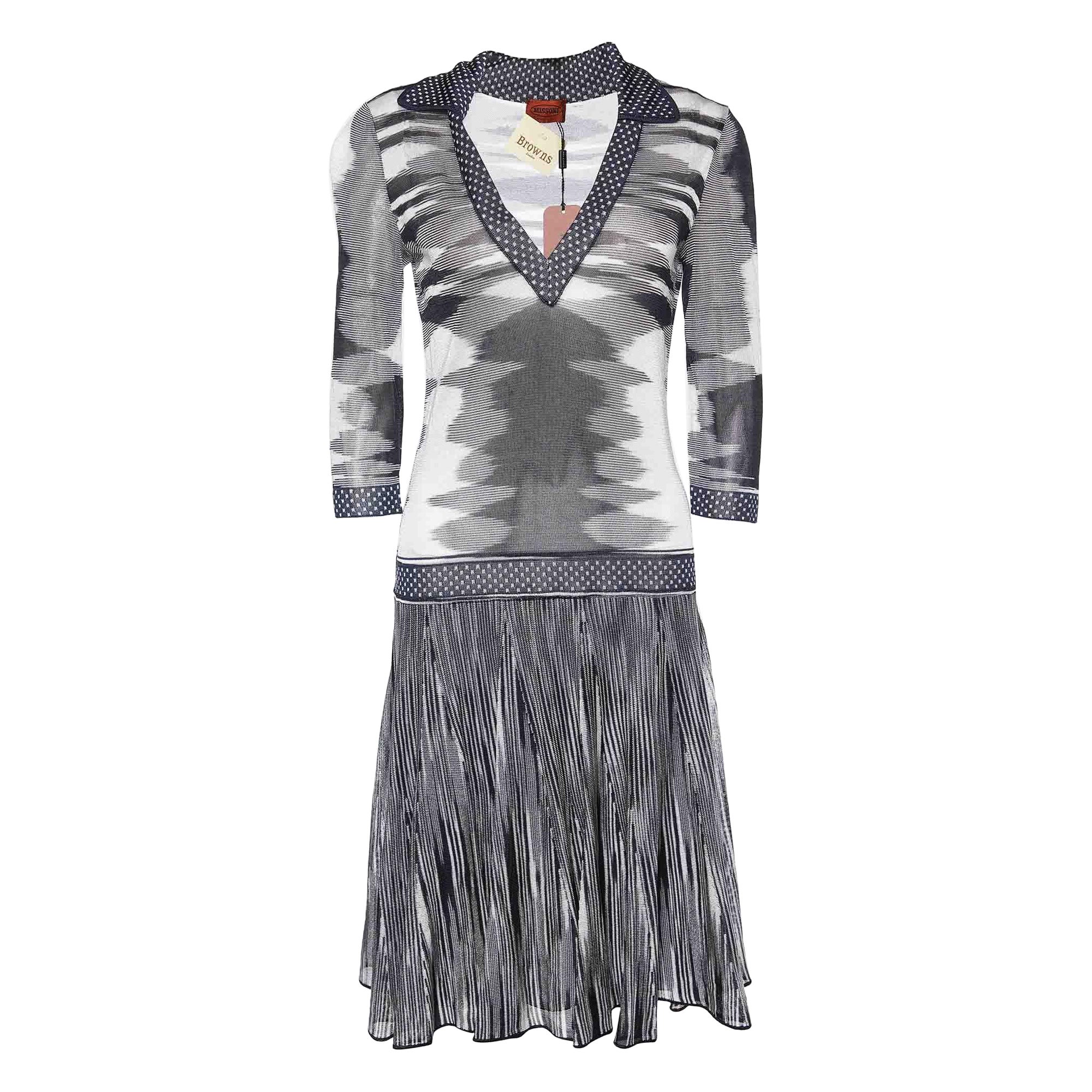 Missoni Black/White Patterned Jersey V Neck Short Dress M