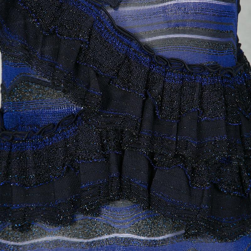 Missoni Blue and Black Lurex Knit Ruffled Sleeveless Dress M 1