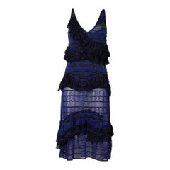Missoni Blue and Black Lurex Knit Ruffled Sleeveless Dress M