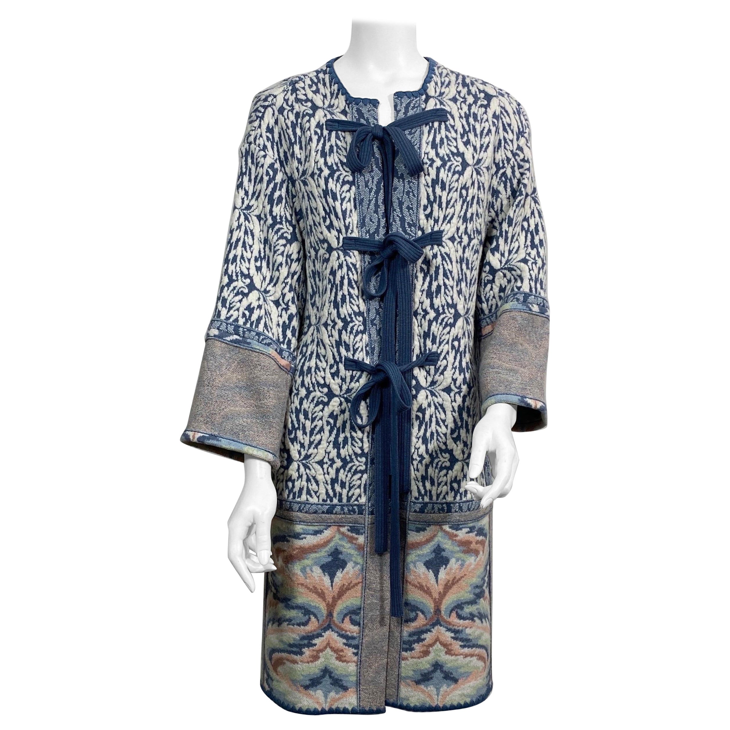 Abrigo de punto de lana azul y crema de Missoni - Talla pequeña/media