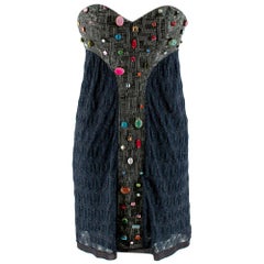 Missoni Blue Beaded Lurex Knit Strapless Mini Dress - Size Estimated XS