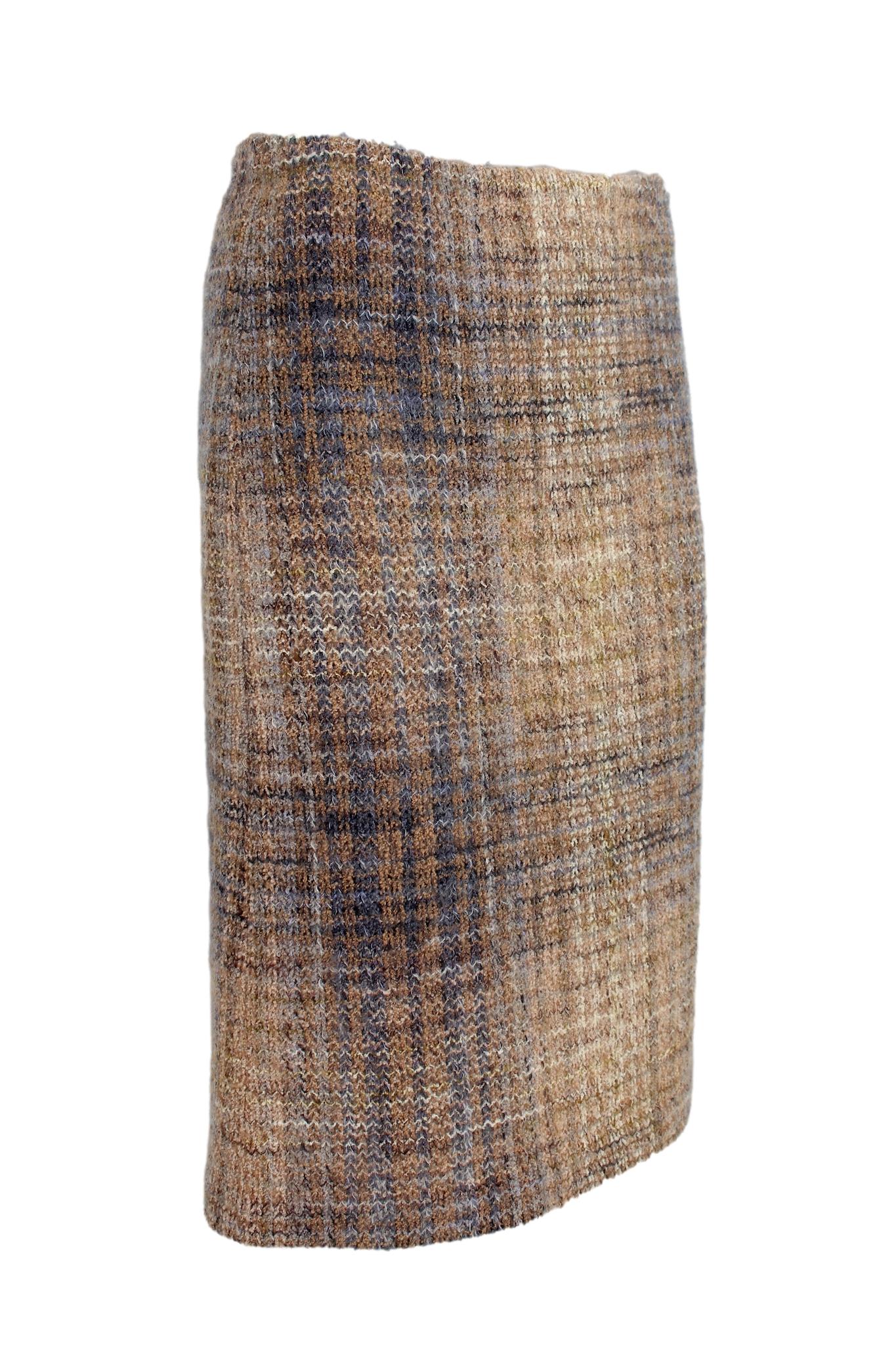 Women's Missoni Blue Beige Wool Mohair Vintage Skirt 80s