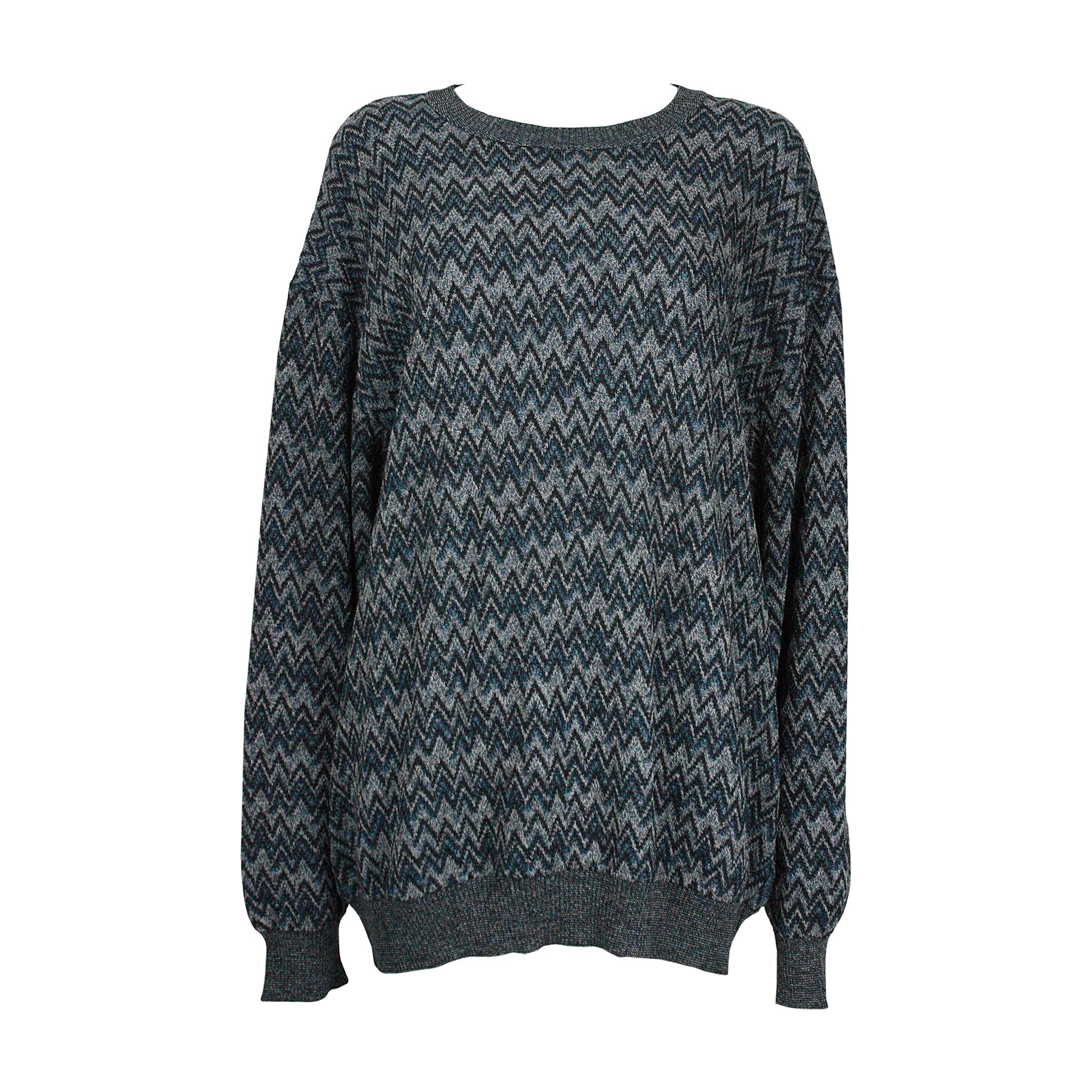 Missoni Blue Black Grey Zigzag Chevron Sweater