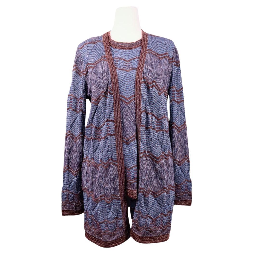 Missoni - Set due pezzi in maglia a zig zag blu e marrone - EU 44 in vendita