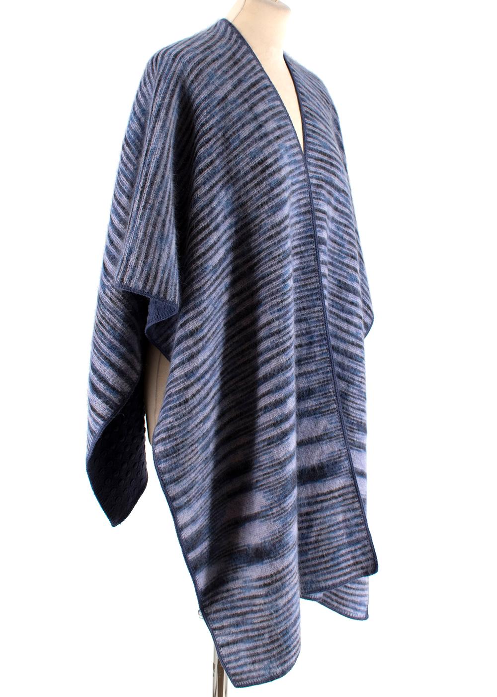 Gray Missoni Blue Cashmere & Wool Striped Knit Poncho - One Size For Sale