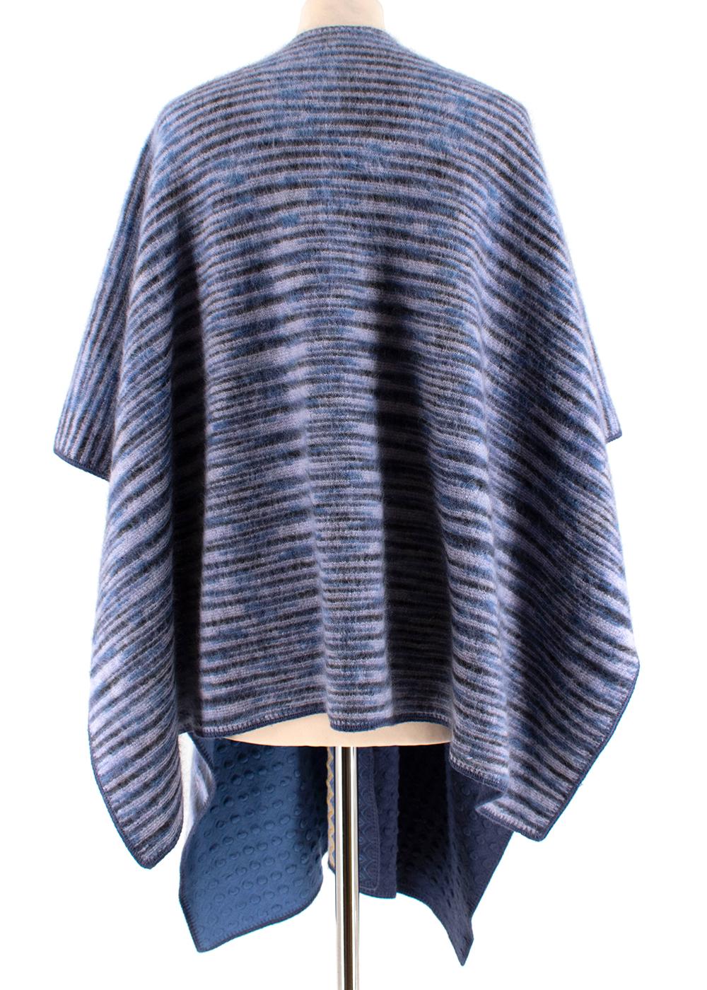 Missoni Blue Cashmere & Wool Striped Knit Poncho - One Size In Excellent Condition For Sale In London, GB