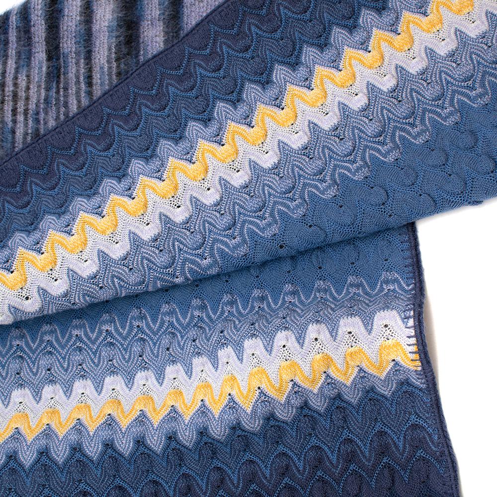 Missoni Blue Cashmere & Wool Striped Knit Poncho - One Size For Sale 3