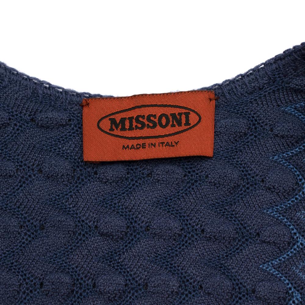 Missoni Blue Cashmere & Wool Striped Knit Poncho - One Size For Sale 4