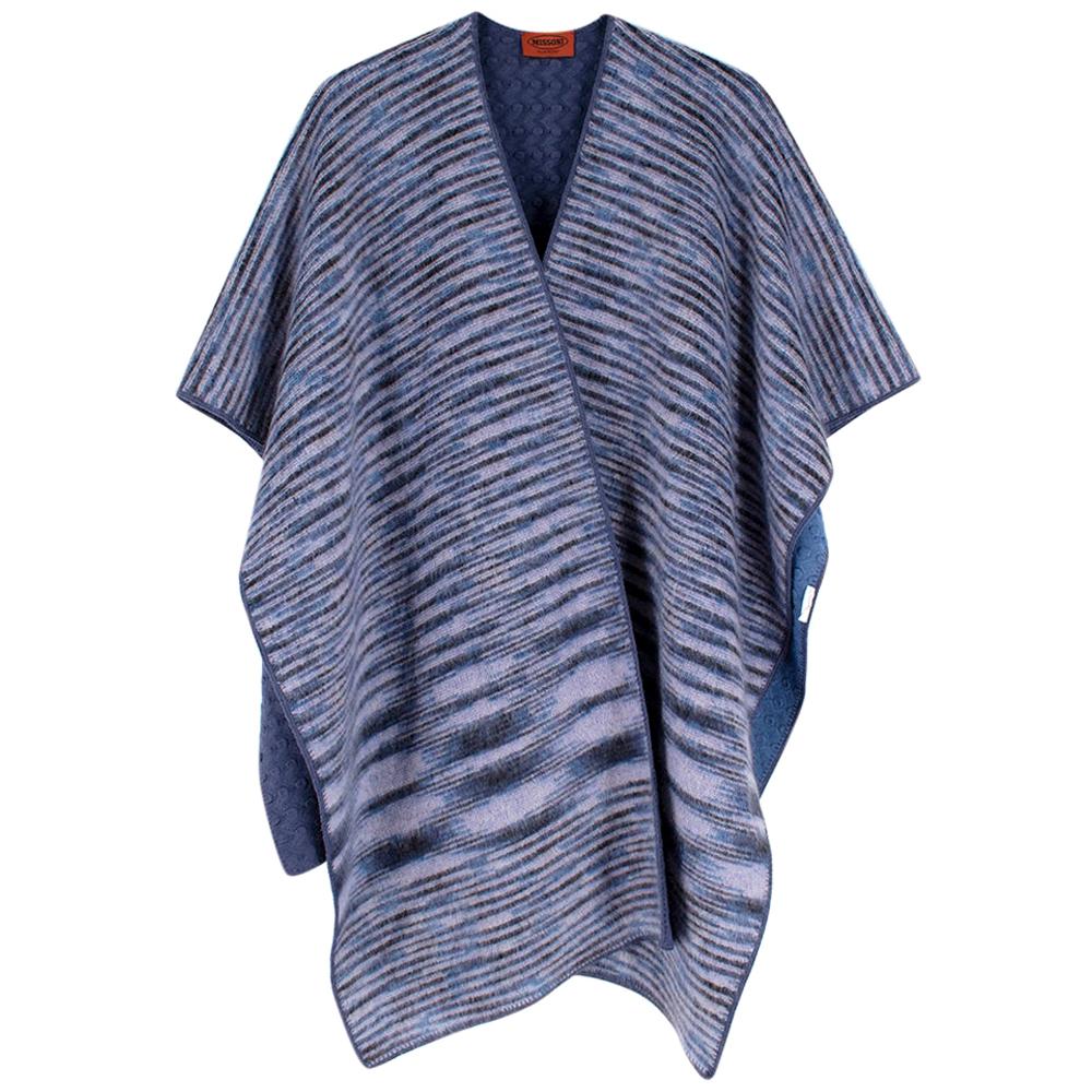 Missoni Blue Cashmere & Wool Striped Knit Poncho - One Size For Sale