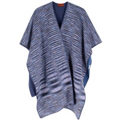 Missoni Blue Cashmere & Wool Striped Knit Poncho - One Size