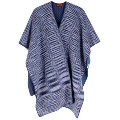 Blau gestreifter Strickponcho von Missoni aus Kaschmir und Wolle - Einheitsgröße