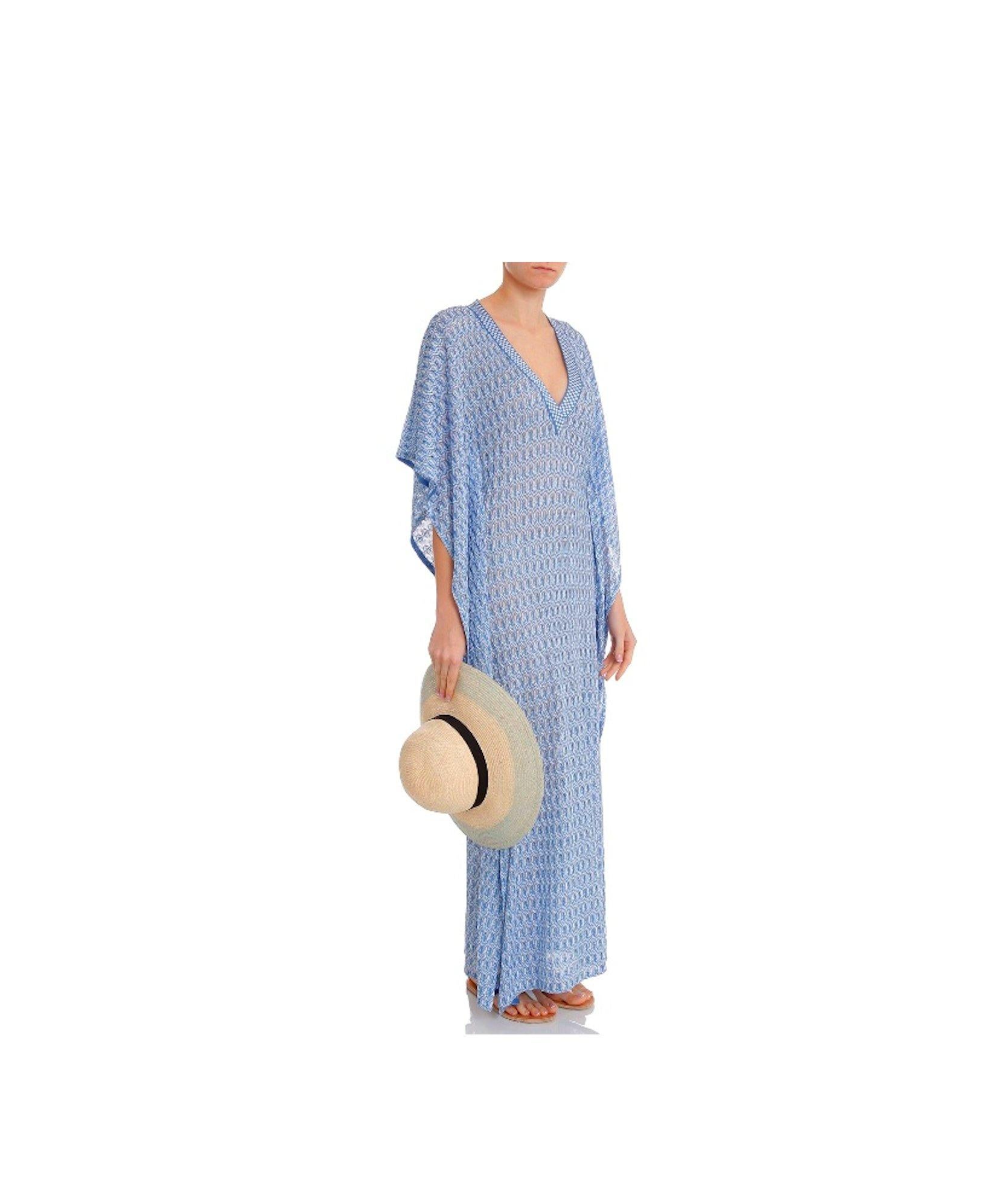 MISSONI Blue Chevron Crochet Knit Kaftan Maxi Dress Gown 42 For Sale 3