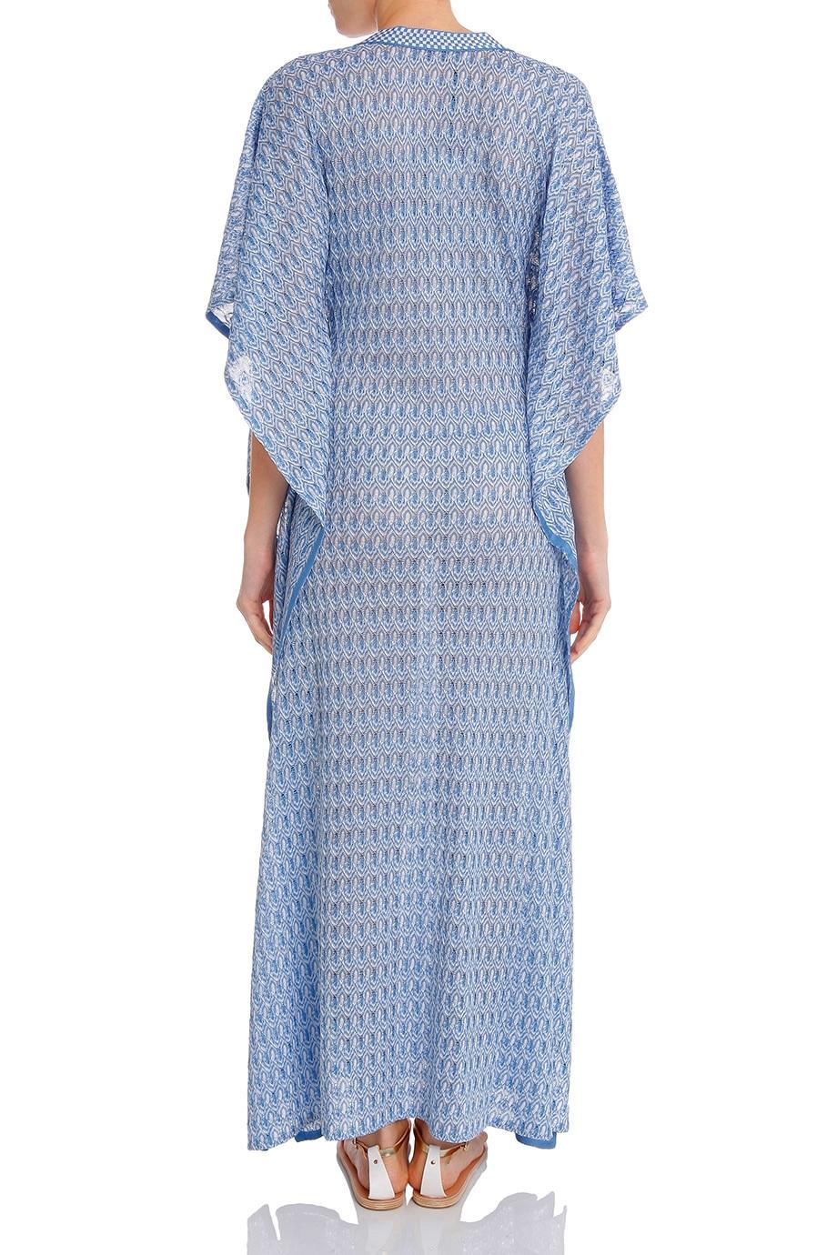 MISSONI Blue Chevron Crochet Knit Kaftan Maxi Dress Gown 42 For Sale 5