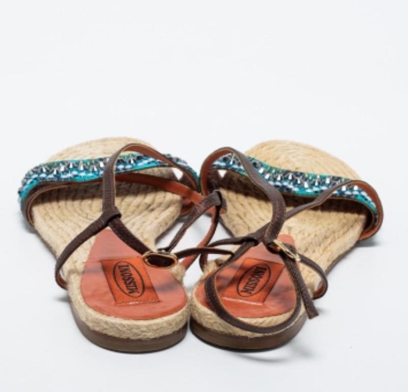 Missoni Blu/Cristallo scuro in tessuto e pelle con cinturino alla caviglia Sandali piatti misura 35 In condizioni buone in vendita a Dubai, Al Qouz 2