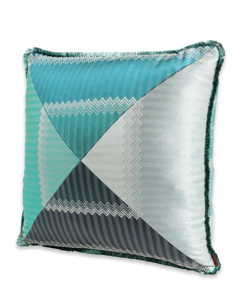 Missoni blue Jacquard and Chevron wells cushion, Italy. 20” x 20.” New with tags. Retail price 655 USD.