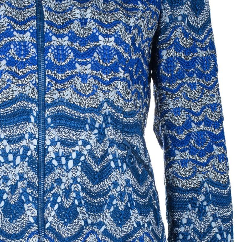 Missoni Blue Knit Bomber Jacket M 2