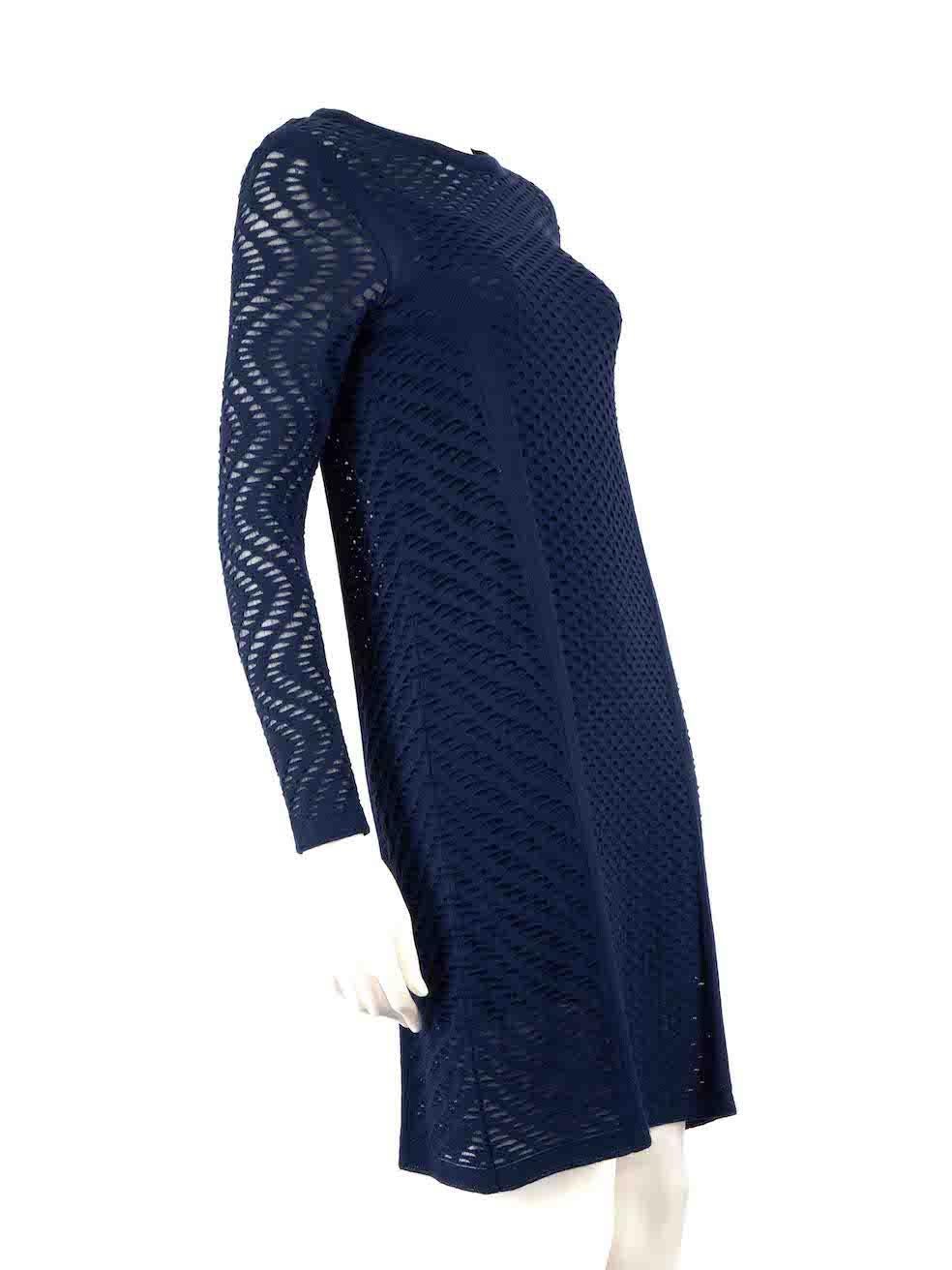 CONDITION is Very good. Hardly any visible wear to dress is evident on this used Missoni designer resale item.
 
 
 
 Details
 
 
 Blue
 
 Viscose
 
 Dress
 
 Sheer knitted pattern
 
 Slip dress included
 
 Stretchy
 
 Long sleeves
 
 Knee length
 
