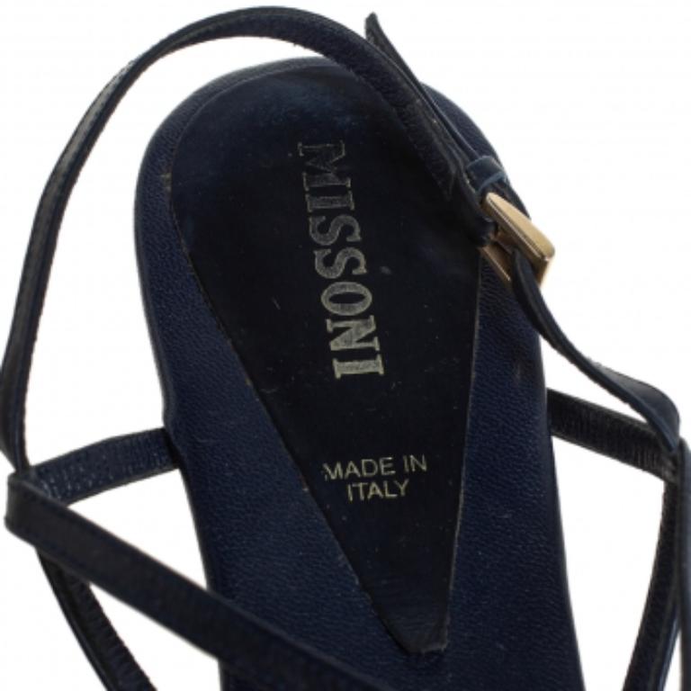Women's Missoni Blue Leather Thong Sandals Size 37 For Sale