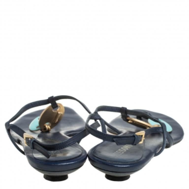 Missoni Blue Leather Thong Sandals Size 37 For Sale 1