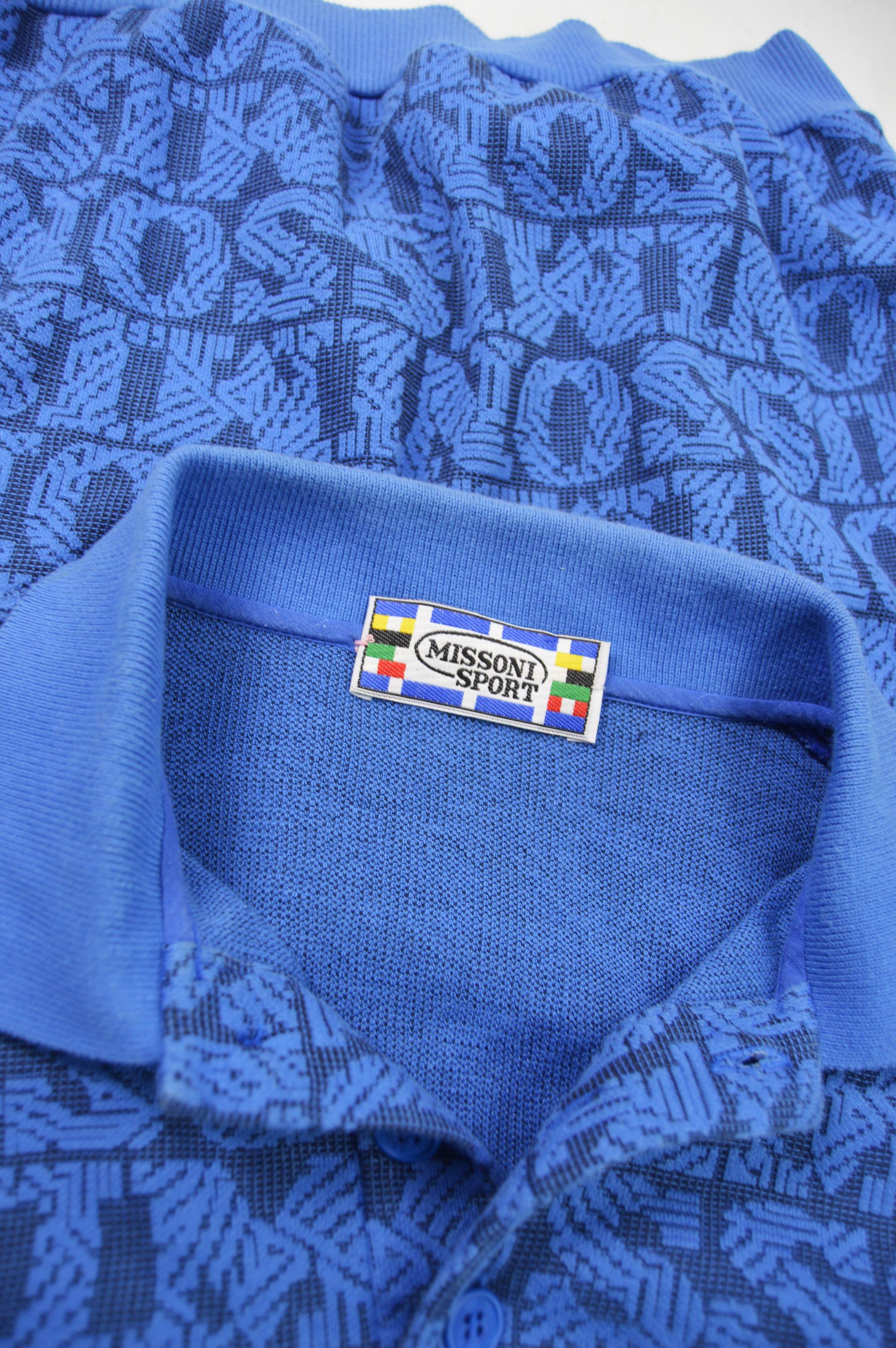 Men's Missoni Blue Logo Knit Vintage Mens Sweater For Sale
