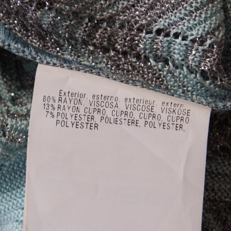 Missoni Blue Lurex Perforated Knit Chevron Pattern Open Front Cardigan L 3