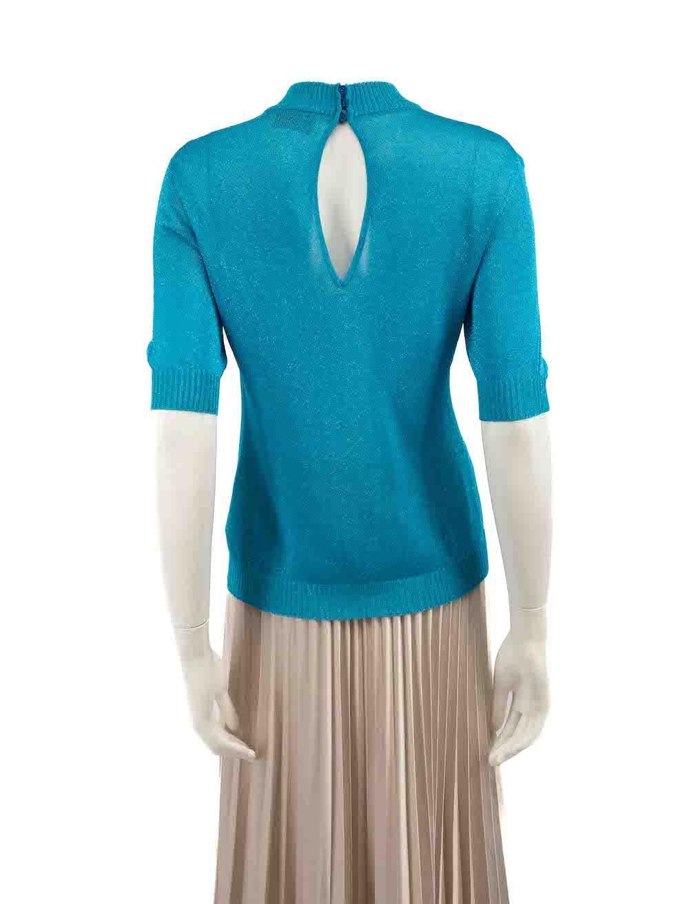Missoni Blue Metallic Sheer Knitted Top Size L In Good Condition For Sale In London, GB