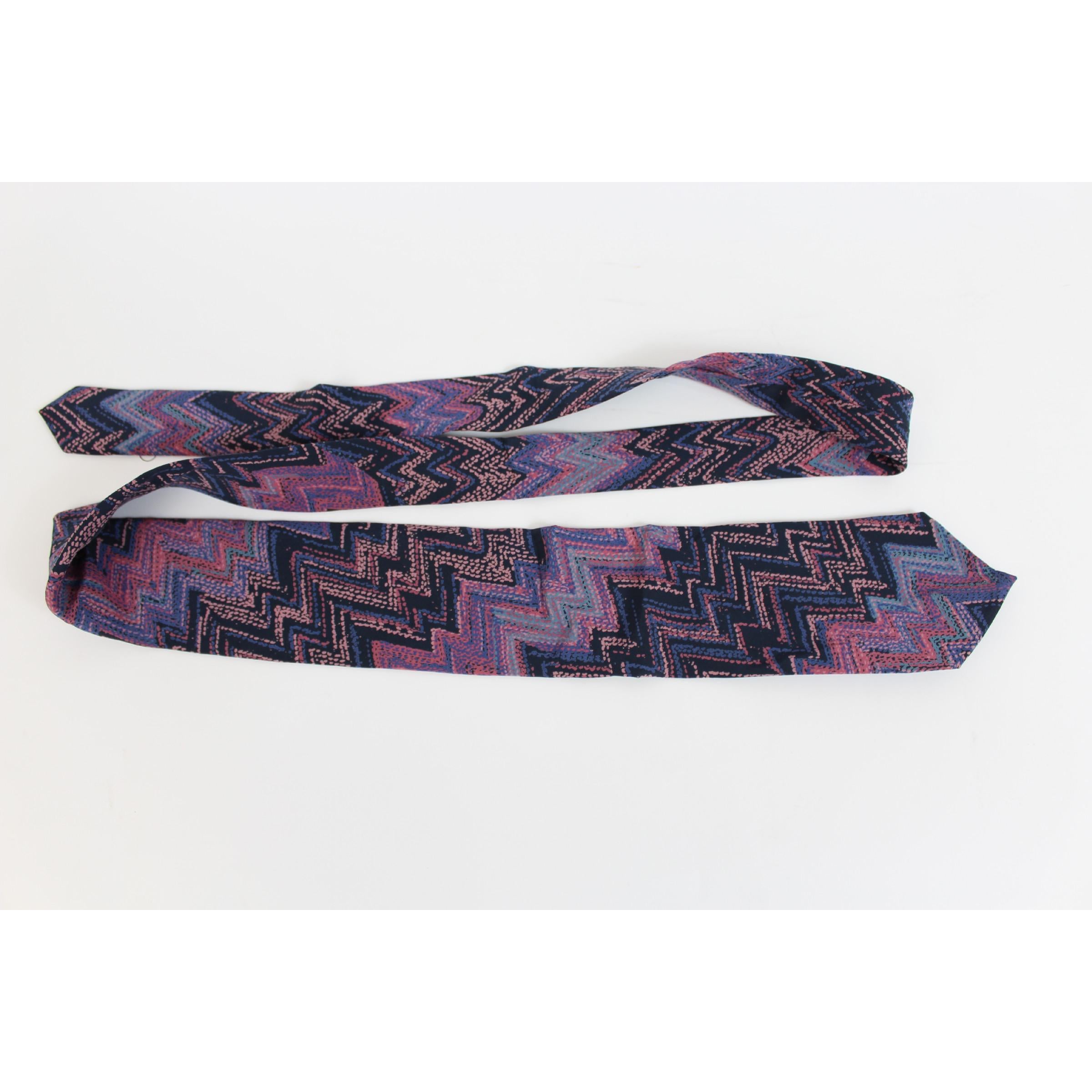 Missoni Blue Pink Silk Pinstripe Tie In Excellent Condition In Brindisi, Bt