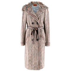 Missoni Blue & Pink Woven Belted Coat US 8