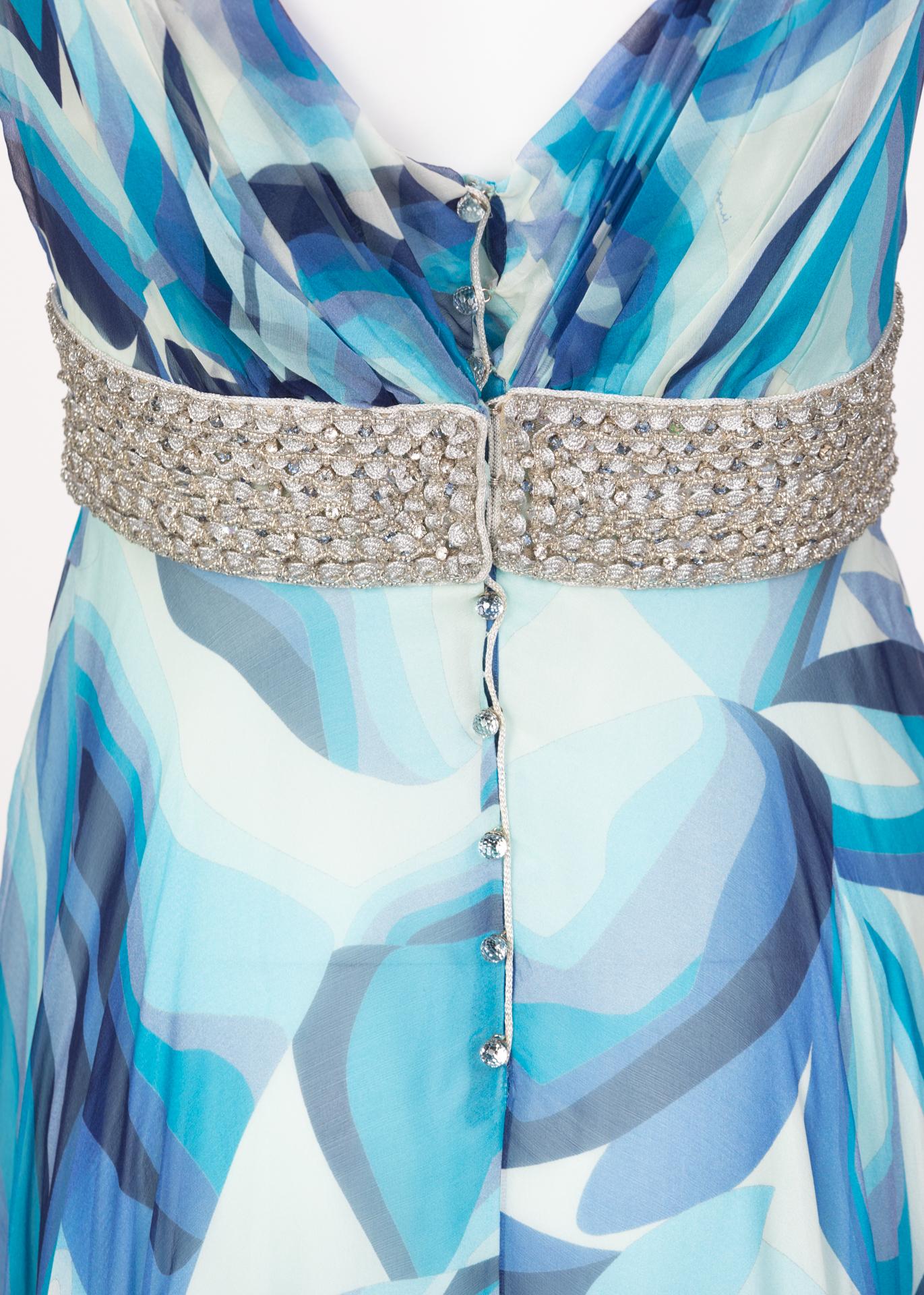 Missoni Blue Printed Plunge Neck Sleeveless Silk Crystal Gown, 2006 6