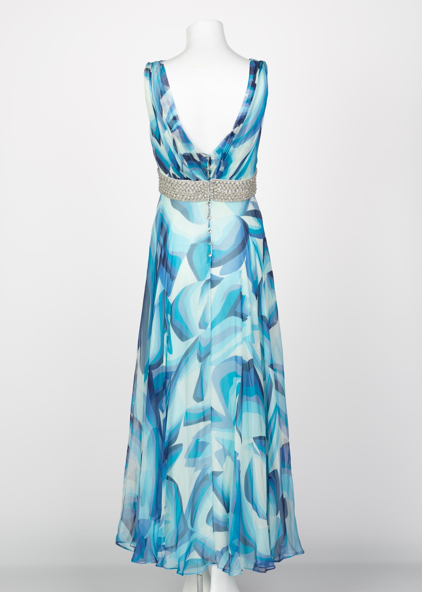 Missoni Blue Printed Plunge Neck Sleeveless Silk Crystal Gown, 2006 1