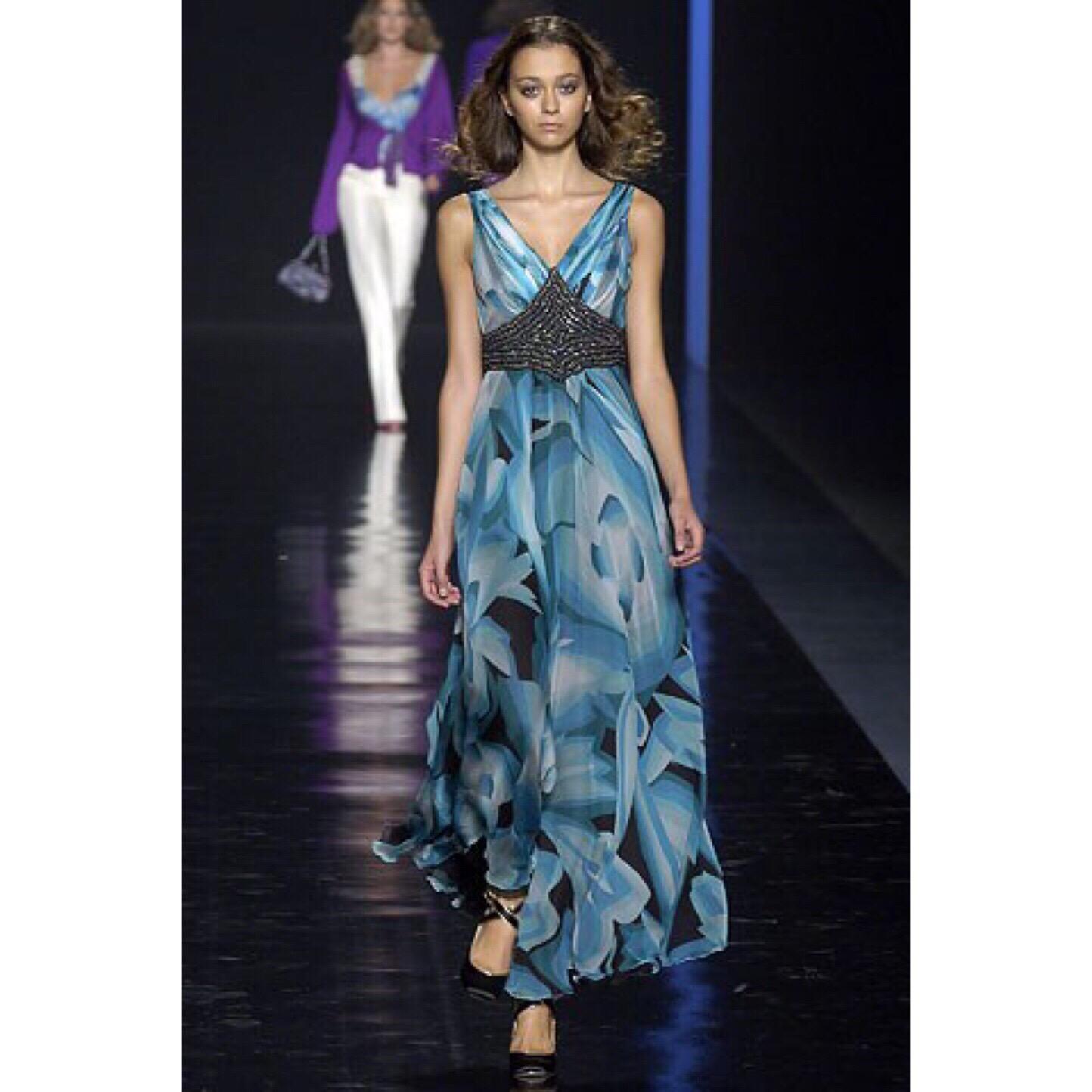 Missoni Blue Printed Plunge Neck Sleeveless Silk Crystal Gown, 2006 2