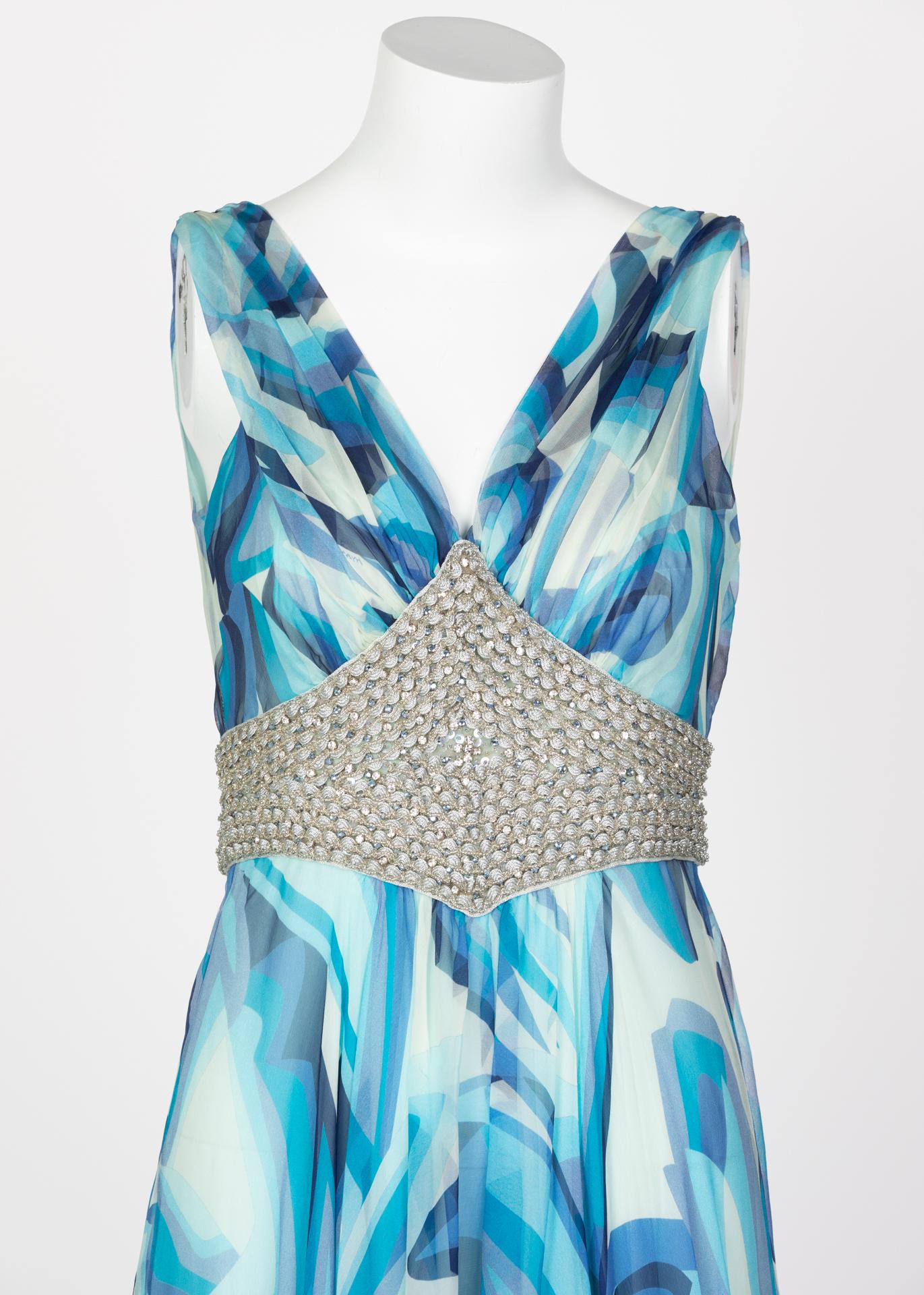 Missoni Blue Printed Plunge Neck Sleeveless Silk Crystal Gown, 2006 3