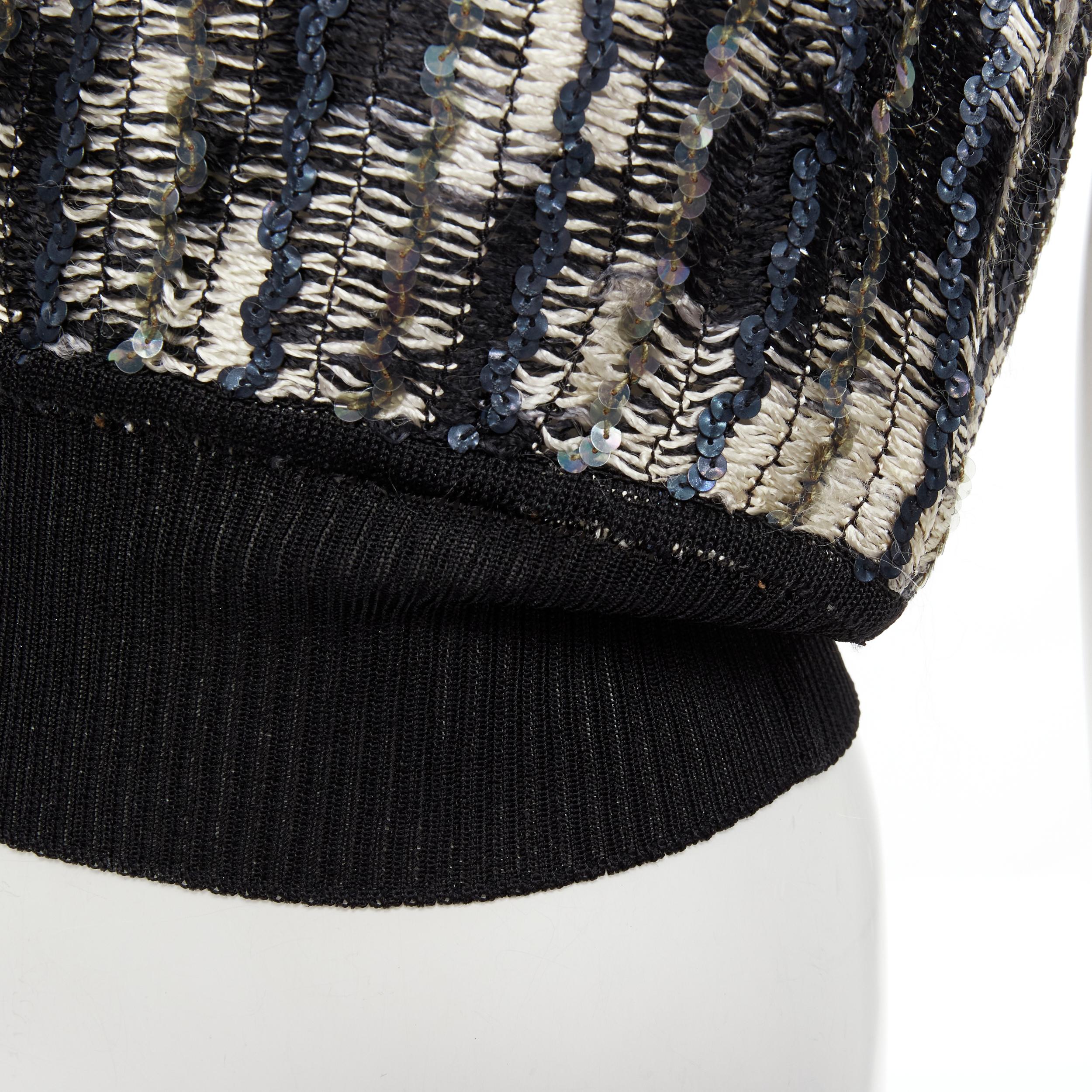 Women's MISSONI blue silver sequins embellished crochet knit cropped vest IT42 M For Sale