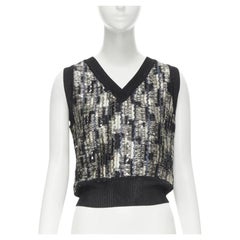 MISSONI blue silver sequins embellished crochet knit cropped vest IT42 M