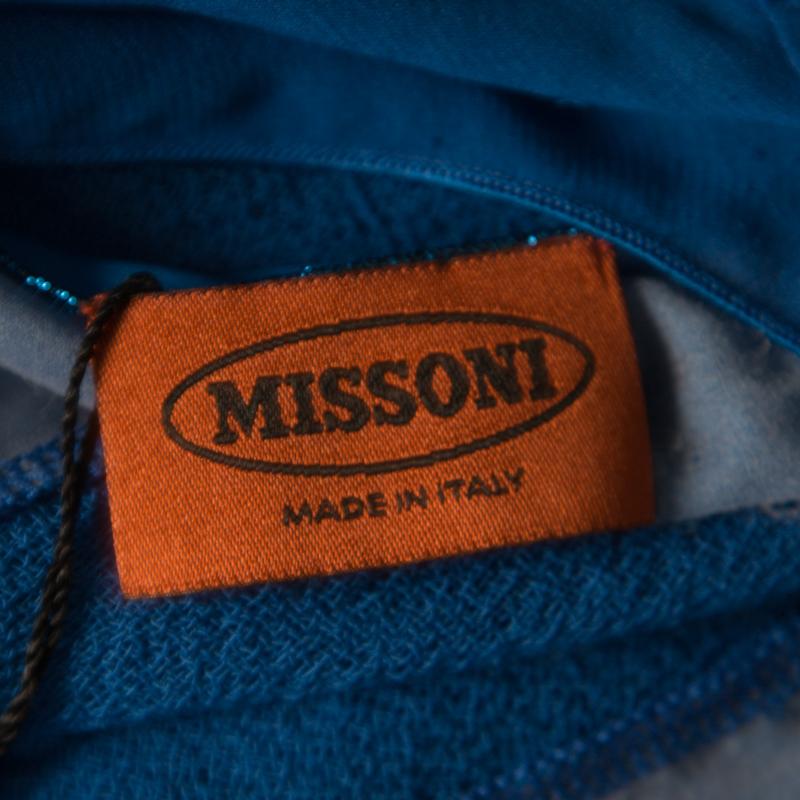 Missoni Blue Textured Lurex Knit Detail Shift Dress M 1
