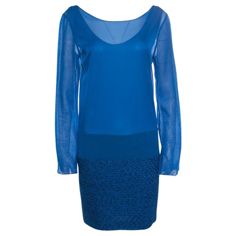 Missoni Blue Textured Lurex Knit Detail Shift Dress M