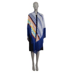 MISSONI blue viscose FRINGE ZIGZAG TRIANGLE Shawl Scarf