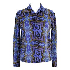 Vintage Missoni Blue Viscose Soft Laminated Floral Shirt 1970s