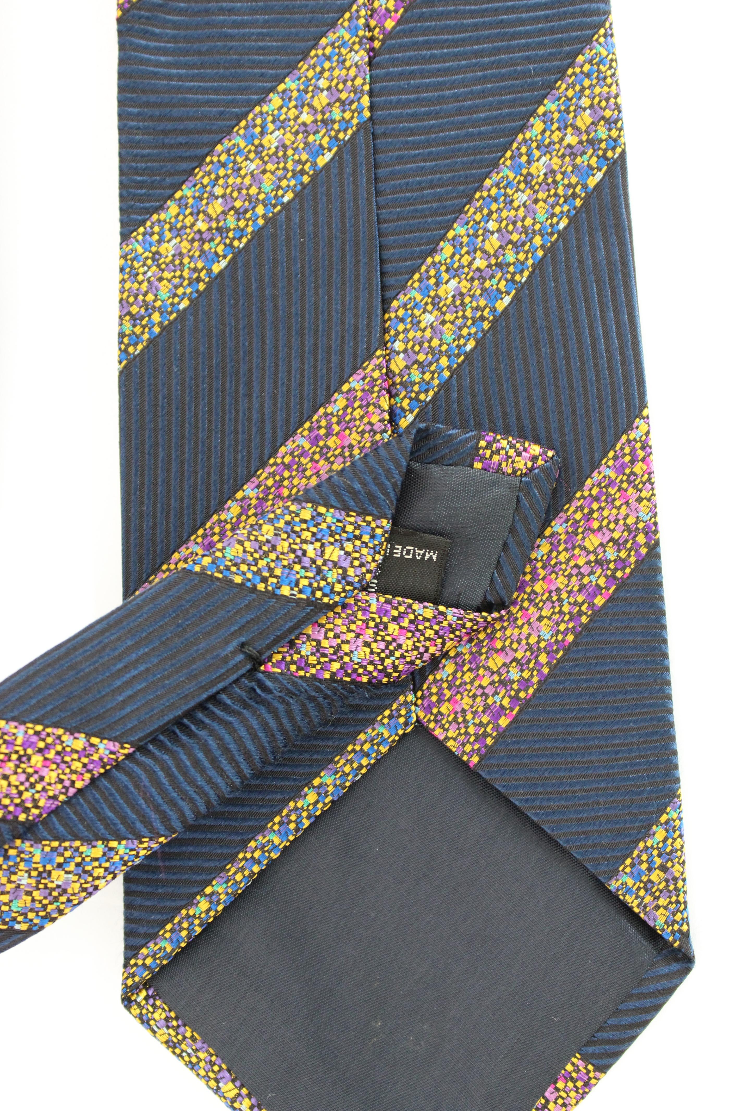 Men's Missoni Blue Yellow Silk Vintage Regimental Tie For Sale