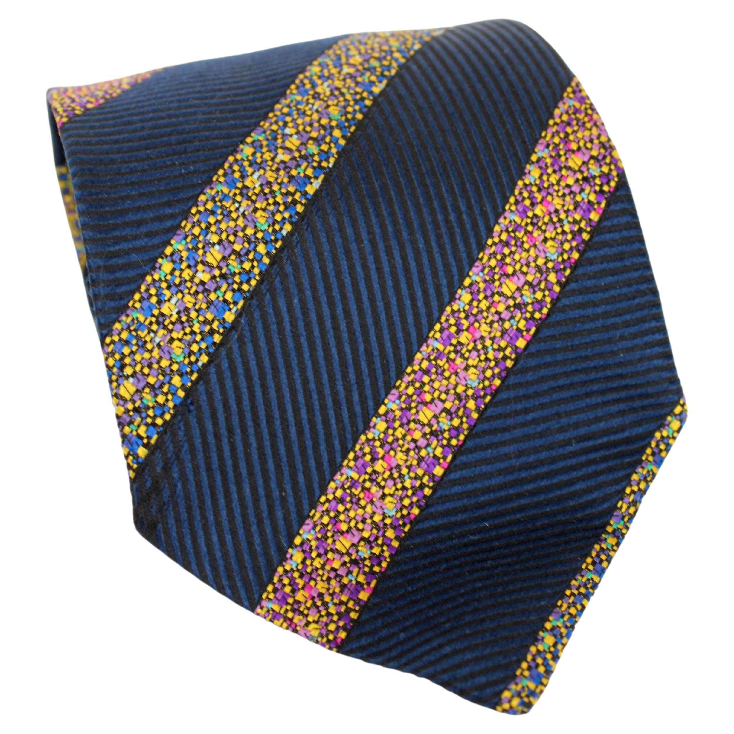 Missoni Blue Yellow Silk Vintage Regimental Tie